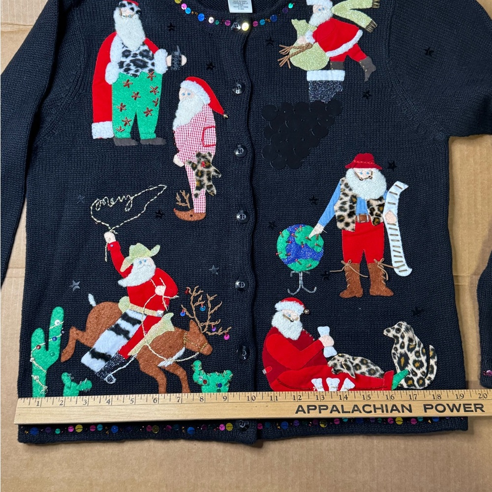 Susan Bristol Festive Black Cardigan with Santa Designs size medium - Picture 12 of 15